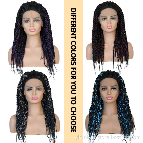 Burgundy Box Braided Lace Front Wig Braids Long Straight Synthetic Wigs For Afro Black Women Daily Wear Black Mixed Wine Red